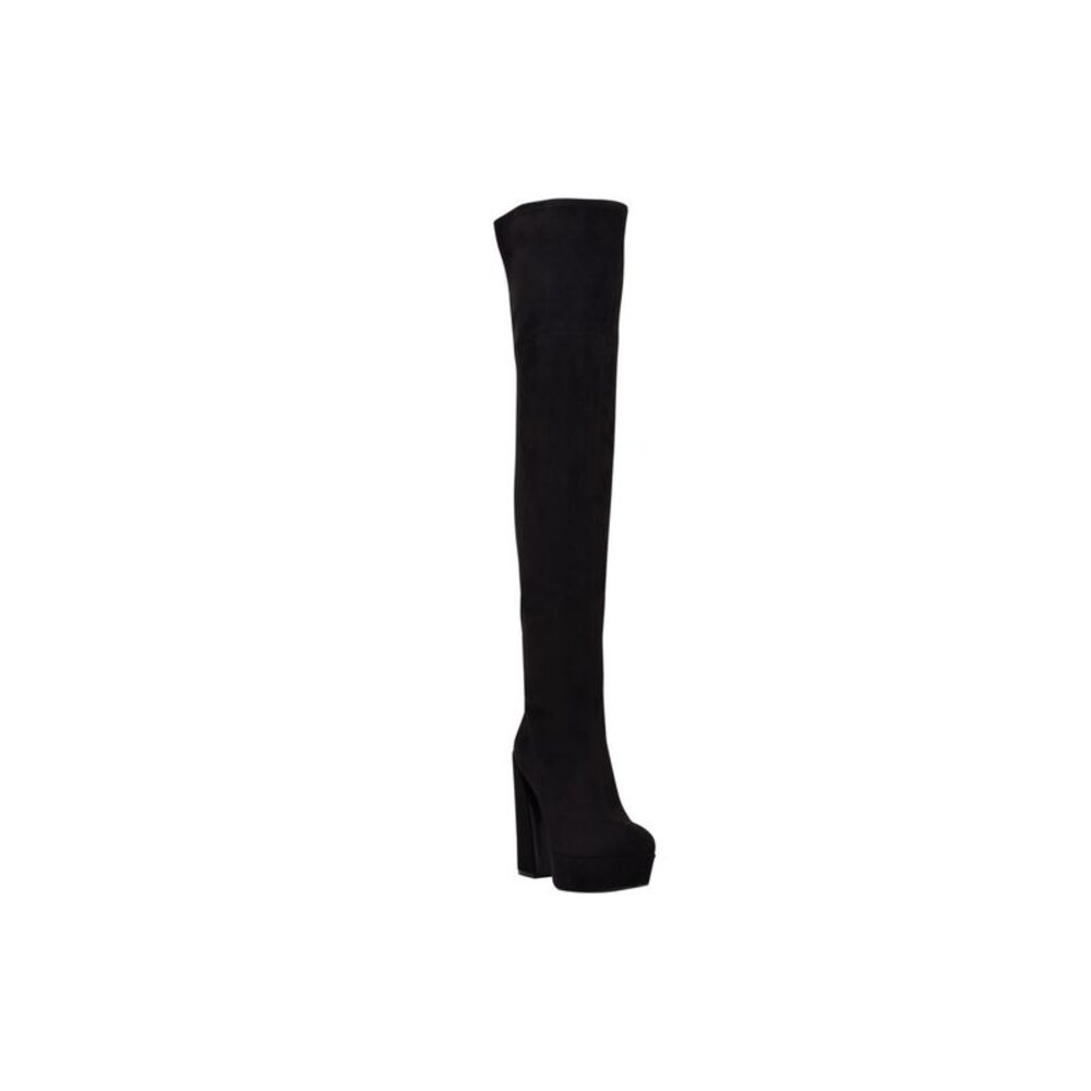 GUESS Womens Black 1" Platform Stretch Cristy Almond Toe Block Heel Boots 11 M